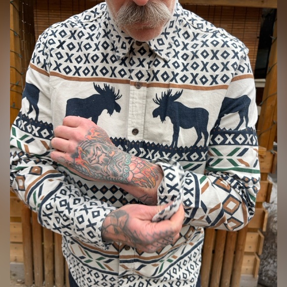 Chaps 1978 Ralph Lauren Aztec Moose Pattern Button Down - Picture 3 of 9